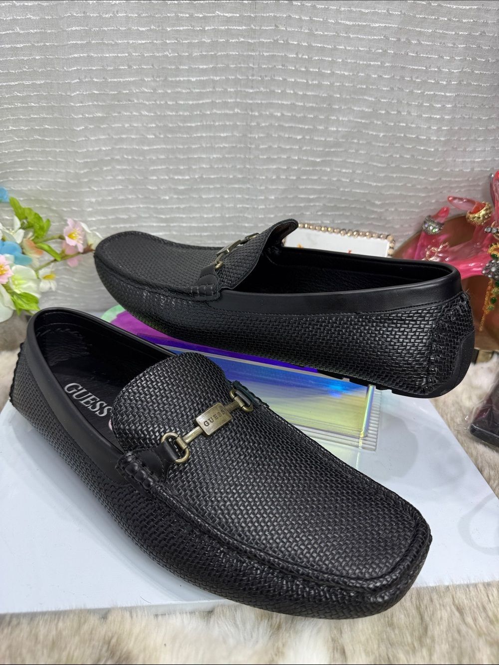 (M5) GUESS Men’s Black Driving Loafers, Sz 12